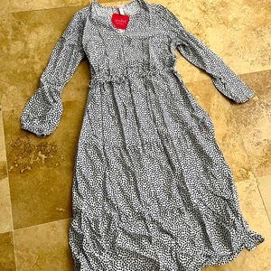 Long Sleeve Blue Polka Dot Maternity Dress - M